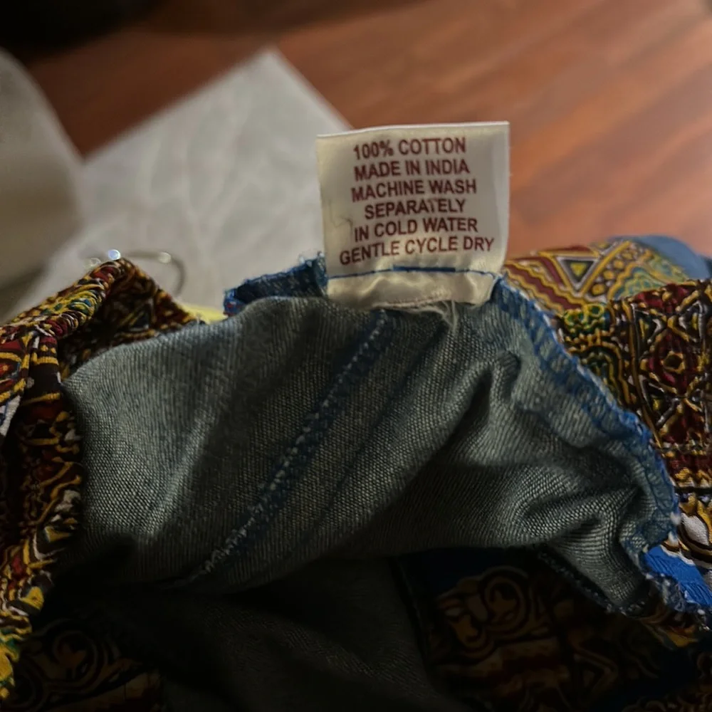Wide leg maxi skirt, heavy denim, multi color accents - Picture 6 of 6